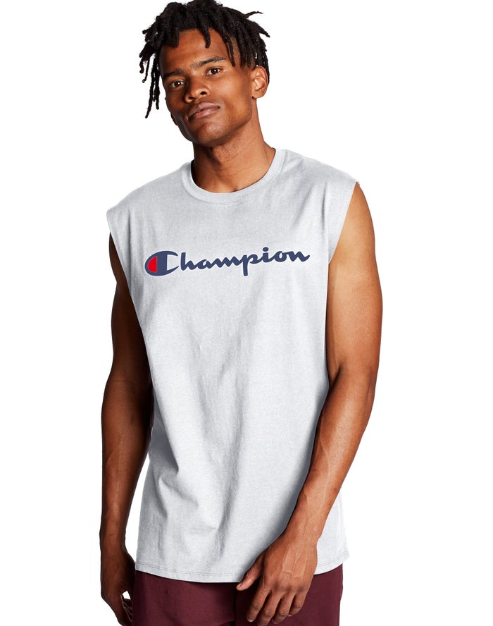 Champion Classic Jersey Script Logo Erkek Kolsuz Tişört Beyaz ( XMAOUH395 )